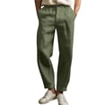 thumbnail image 2 of Men's Cotton Linen Elastic Waist Solid Color Casual Pants, Breathable Comfortable Trousers for Daily Relaxation and Wear,Green,2XL, 2 of 6