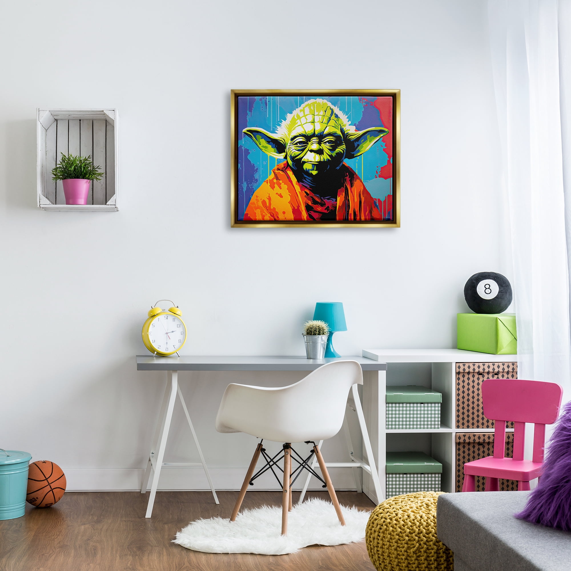 Stupell Industries Pop Style Sci-Fi Creature Fairy Tales & Fantasy Painting Gold Floater Framed Canvas Art Print Wall Art, 31 x 25