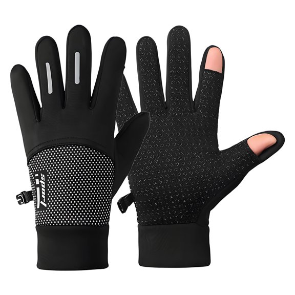 TELOLY 2Pcs Black Gloves,Featuring A Finger-Exposure Touchscreen Design Winter Work Gloves for Men,Palm with Anti-Slip Textured Particles Waterproof Gloves Work