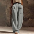 thumbnail image 2 of GUACER Women's Linen Blend Pants Button Cargo Pockets High Waist Loose Wide Leg Casual Trousers, 2 of 9