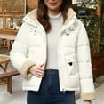 thumbnail image 5 of Women's New Fashion Short Puffer Jacket, Korean Style Loose Fit Winter Coat with Large Fur Collar, Thicken Warm Quilted Outerwear for Daily Use, Comfortable Casual Jacket Beige L, 5 of 9