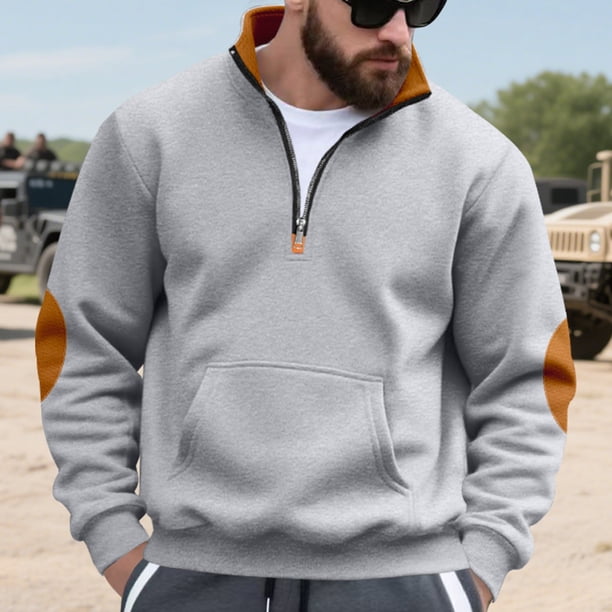 pstuiky camisas de manga larga para hombre, Blusa/camisa informal y moderna de color liso con cuello alto, manga larga y bolsillo con cremallera para hombre camisetas de hombre xl