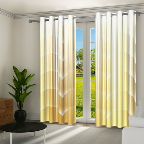 Aofoto Yellow Striped Curtains,Light Blocking Window Curtain for Bedroom/Living Room,2 Panels,42x84 inches