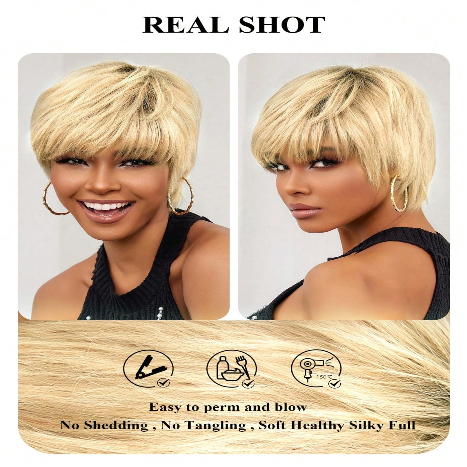 Pixie Cut Wig Short Blonde 613# Color Human Hair Short Layered Pixie Cut Wigs for Women Glueless None Lace Front Wig Short Straight Bob Wig Full Machine Made Wigs