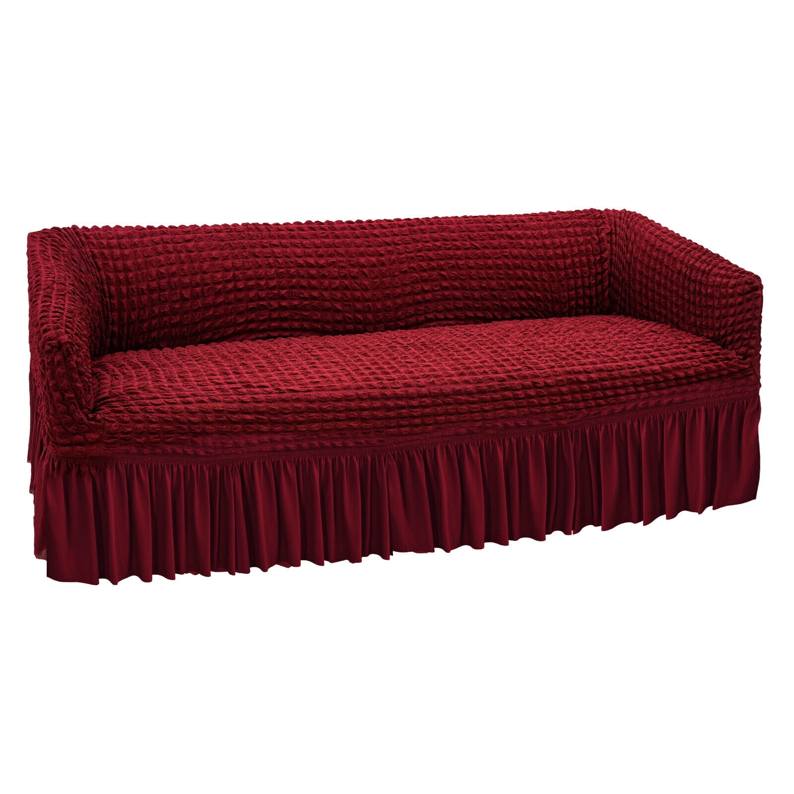 Durable Sofa Couch Cover with Skirt, High Elastic Sofa Slipcover, Stretch Slipcover Universal High Elastic Furniture Protector (Wine Red)
