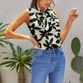 thumbnail image 5 of Black Flowers Beige Background Pattern Blouses Women Bow Tops Elegant Sleeveless Office Work Shirt Casual Holiday Women's Tops, 5 of 6