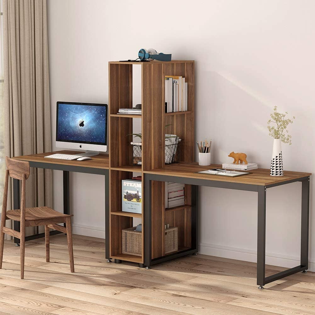 Tribesigns Two Person Computer Desk with Storage Shelves, 91" Extra