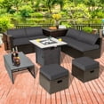 thumbnail image 3 of Topbuy 9 Pieces Outdoor Patio Furniture Set with 30" Propane Fire Pit Table Outdoor PE Wicker Space-Saving Sectional Sofa Set with Storage Box and Cushions Gray, 3 of 10