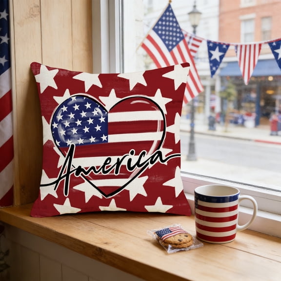 Deeceymbur Patriotic Pillow Covers Set 4 Independence Day Decorative Cushion Sofa Living Room USA Flag Star Polyester Fabric