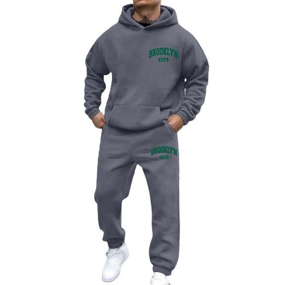 Zylarhe Men's Casual Hoodie And Jogger Set Letter Print Sweatsuit For Everyday Wear Spring Fall Winter Outfit Men in Suit