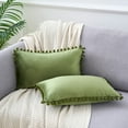 thumbnail image 2 of REGALWOVEN Pack of 2 Velvet Pillow Covers with Pompoms  Decorative Pillow Cases Fringe Cushion Covers Green 12" x 20", 2 of 6