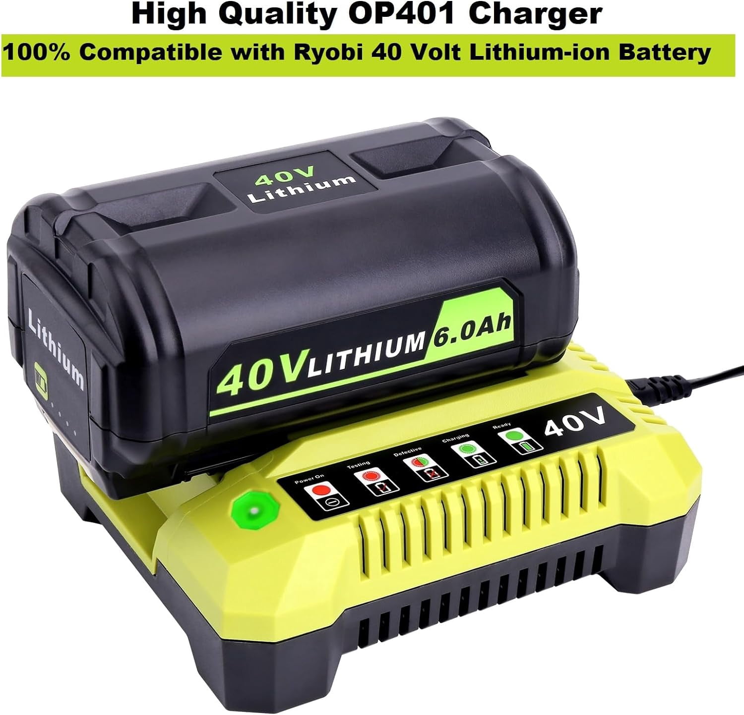 OP401 Fast Charger Replacement for Ryobi 40V Battery OP401 Charger Compatible with Ryobi 40V Lithium Battery OP4015 OP4026 OP4026A OP4030 OP4040 OP4050 OP4050A OP4060 OP40261 OP40301 OP40401 Charger