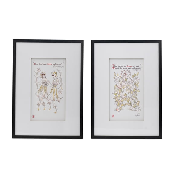 A&B Home Smithsonian - Assorted Goddesses Close Encounters Framed Wall Art - Set of 2 - Black Frame - White/Yellow