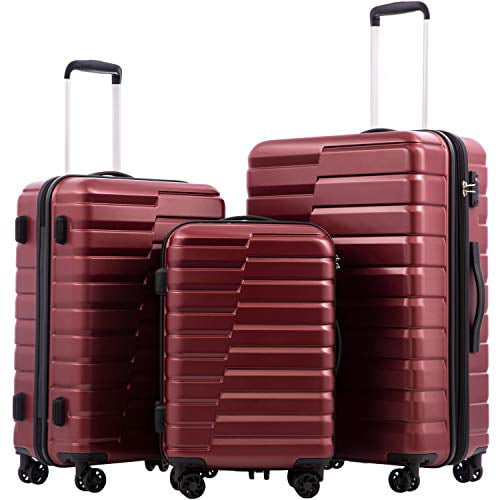 COOLIFE Luggage Expandable(only 28'') Suitcase PC ABS TSA Lock Spinner  Carry on new fashion design (wine red, 3 piece set)