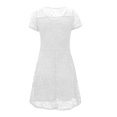 thumbnail image 4 of Womens Crew Neck Long Sleeve Spring Fall Dresses,Women's Summer Casual Solid Color O-neck Side Zipper Short-sleeve Stitching Lace With A-line Dress White, 4 of 7