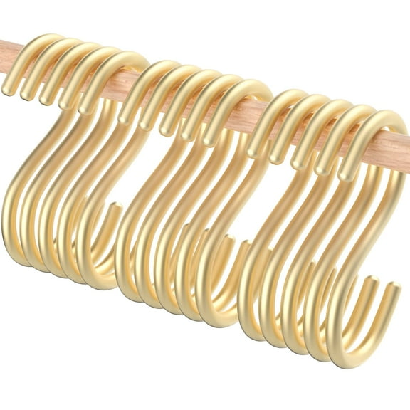 4.3in Aluminum Gold S Hooks for Hanging (15 Pack), Heavy Duty S Shaped Hooks for Kitchen, Work Shop, Bathroom, Garden