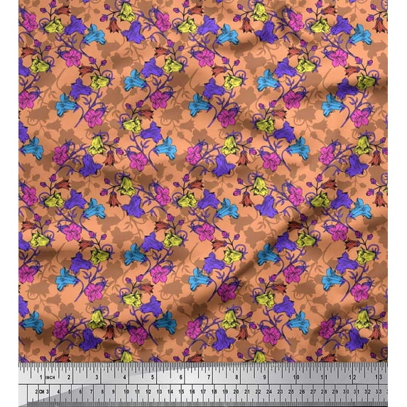 Soimoi Cotton Poplin Fabric Leaves & Bell Floral Printed Fabric 1 Yard 42 Inch Wide