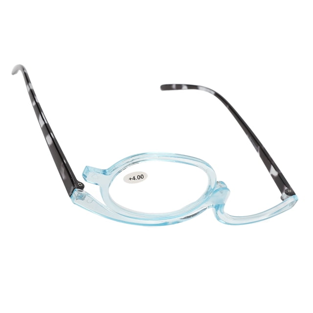 Gafas de lectura de una sola lente, lentes de aumento conmutables, gafas de maquillaje para ojos para personas mayores, marco azul claro +4,00