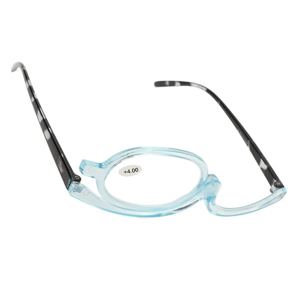 Gafas de lectura de una sola lente, lentes de aumento conmutables, gafas de maquillaje para ojos para personas mayores, marco azul claro +4,00