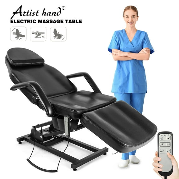 Artist Hand Massage Table 3 Motor Electric Adjustable Tattoo Beauty Bed Salon Chair (Black)