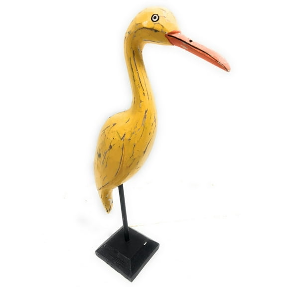 Decorative Standing Egret Bird 14" - Rustic Yellow Coastal Decor | #ort1705134y