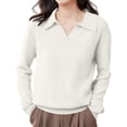 thumbnail image 2 of Polo Pullover Sweater Pullover Sweater Loose Pullover Oversized Dressy Tops Sweaters for Women Soft Warm Cozy Polo Sweater Basic Sweater Tops Oversized Sweatshirt Collared Sweaters White S, 2 of 8