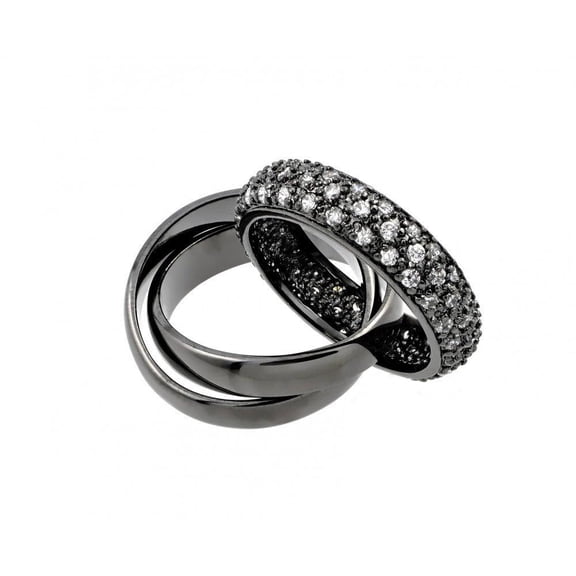 Black Rhodium Plated Sterling Silver 925 Clear Cubic Zirconia Eternity Ring Band White Female Size 5