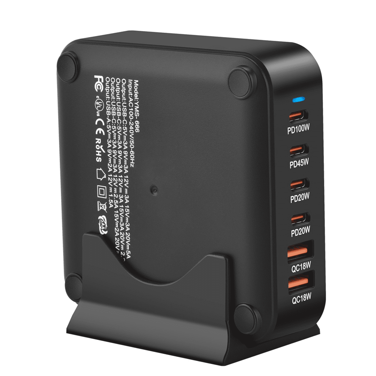 New 220W GaN Desktop Charger 6-Port USB Type C PD Charger Fast Charge 3.0 Fast Charger Mobile USB Charger US PLUG