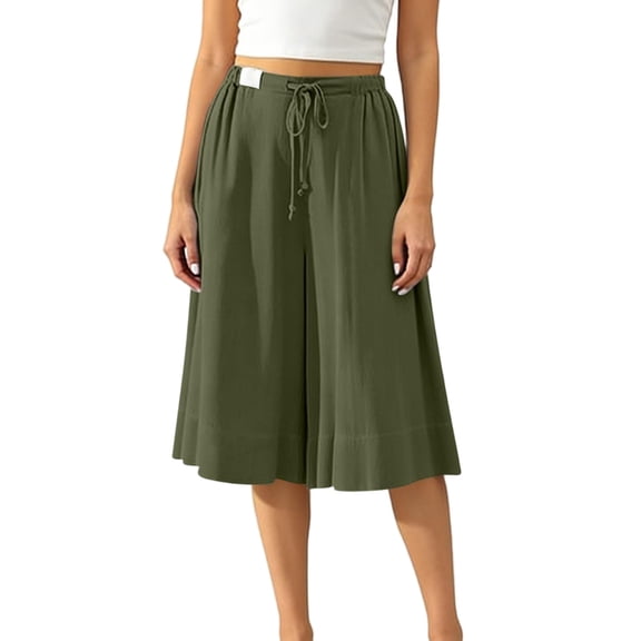 cocolona Womens Casual Loose High Waist Linen Pants Elastic Waist Straight Wide Leg Cropped Lounge Pants with Pockets