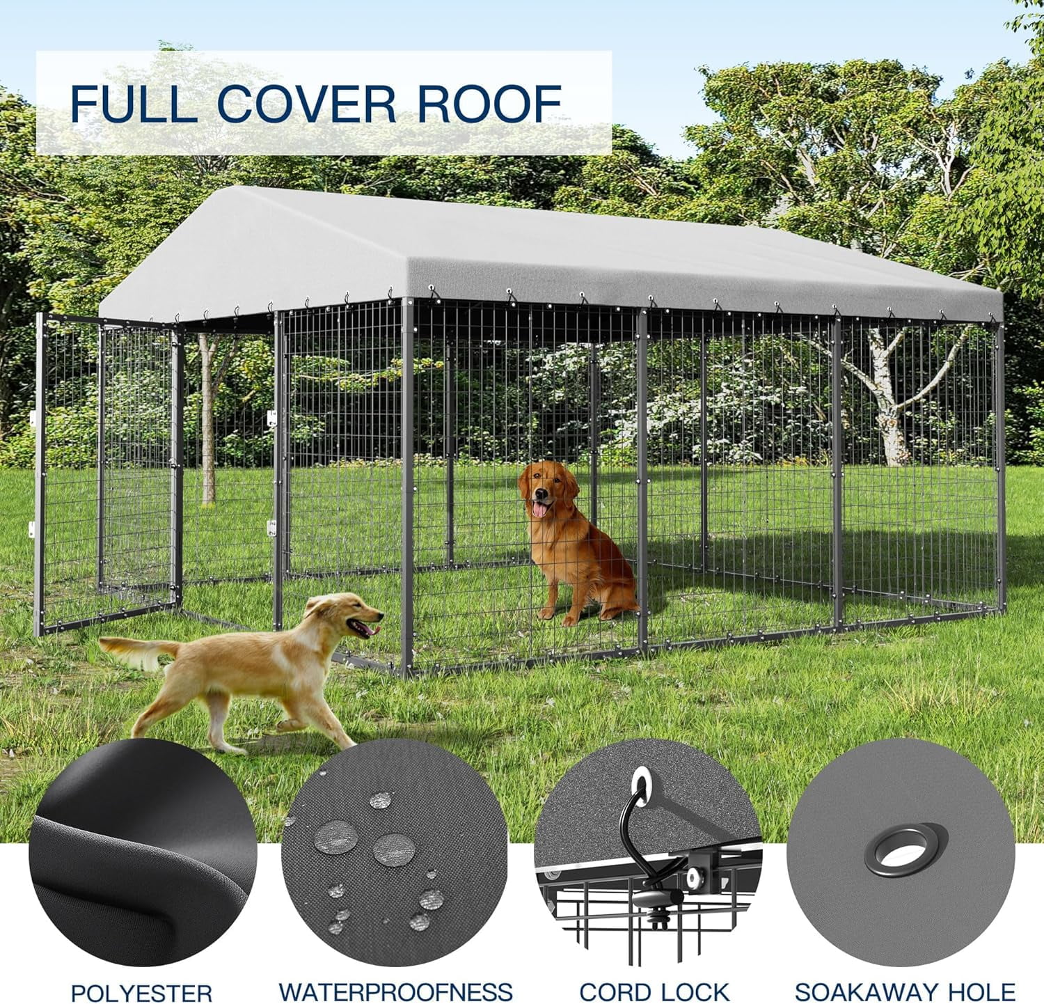 ALAULM 10x10x6 FT Large Outdoor Dog Kennel,Anti-Rust Galvanized Steel Dog Pen with Double Locks,Heavy Duty Dog Enclosure Fence with UV & Water Resistant Roof Cover for Outside