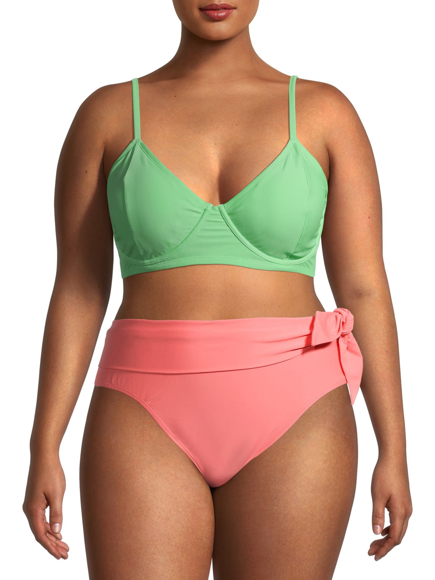 Time and Women's Plus Size Triangle Longline Bikini Swim Top with Lace up Back - Walmart.com