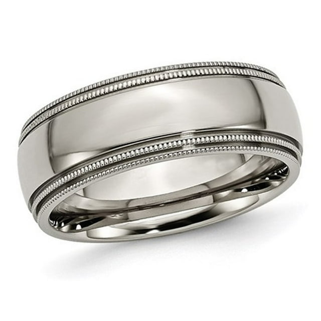 Polished Titanium Beaded Edge Wedding Band Ring 8mm