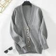 thumbnail image 2 of Idoravan Gray Cardigan for Women Women's Solid Color Botton Fall and Winter Long Sleeve Loose Fashion Sweater Top, 2 of 5