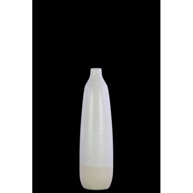 Ceramic Bottle Vase With Cream Banded Rim Bottom, White