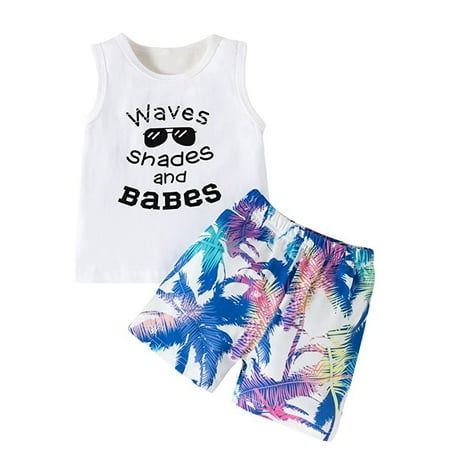 

U·nikaka Toddler Baby Boy Clothes Sets 2Pcs Beach Summer Outfits with Tank Tops and Shorts