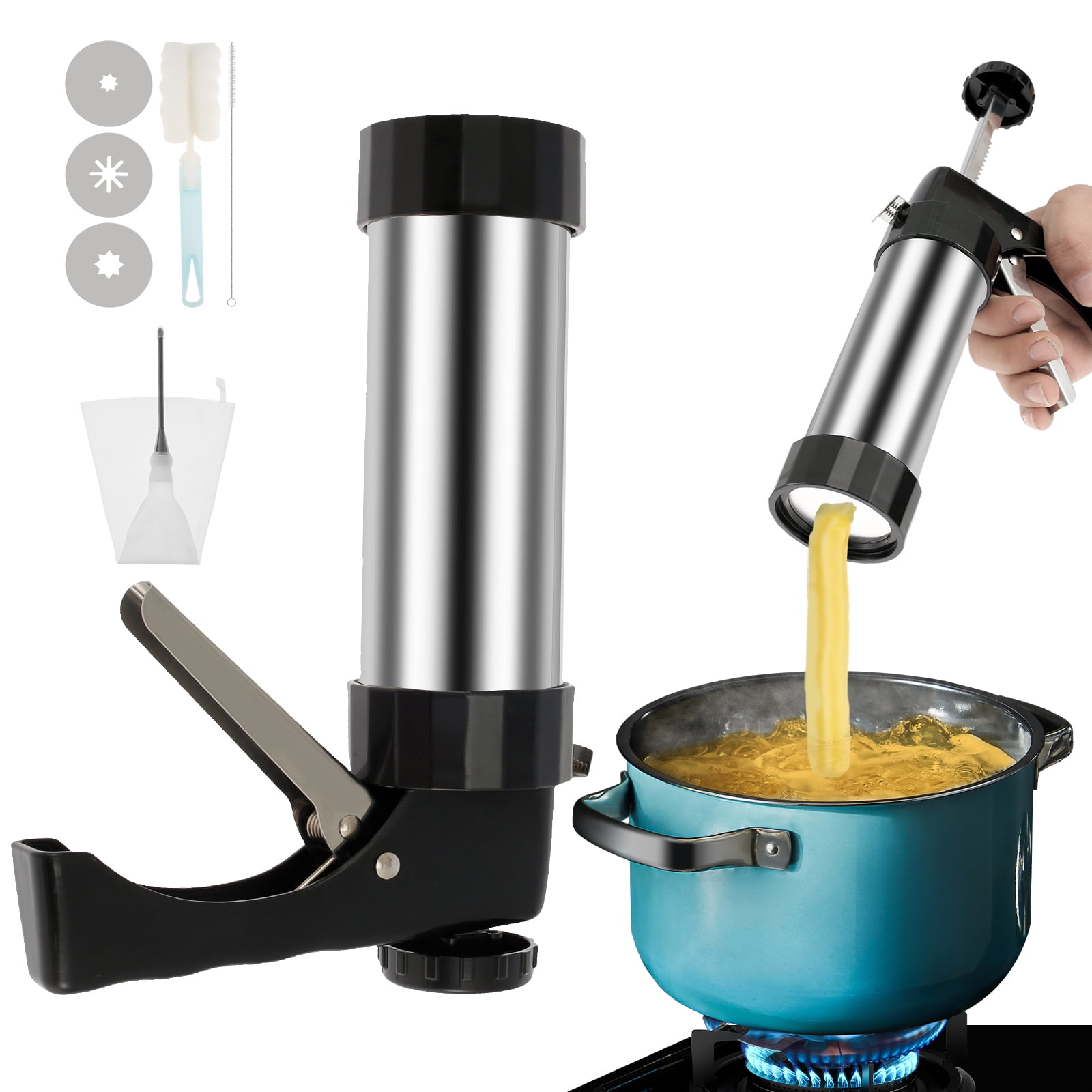 Tcwhniev Churrera Churro Maker Machine Stainless Steel Churro Maker Kit with 3 Different Tips Piping Nozzle Piping Bag Lightweight Hollow Churro Maker Tool for Making Churro