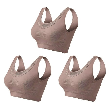 3PC Women s Sexy Seamless Steel Ring One piece High Elastic Anti Glare Sports Bra Plus Size Thin Hollow Tank Top Breathable Large Size Bra With Chest Pads Fixed Daily Bra