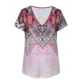 thumbnail image 3 of Enwejyy Womens Summer Basic Tops Geometric Ethnic Print Short Sleeve V-Neck Pullover T-Shirt, 3 of 4