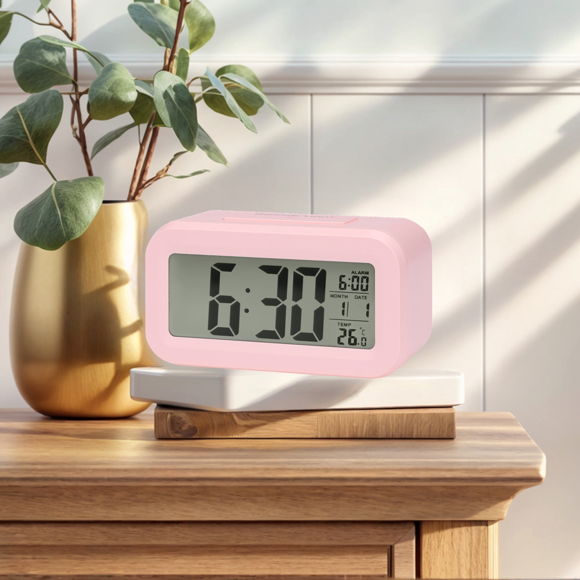 Unique Bargains 2 Pcs Small Digital Alarm Clock 5.5 x 2.8 x 1.8 in Pink/Blue