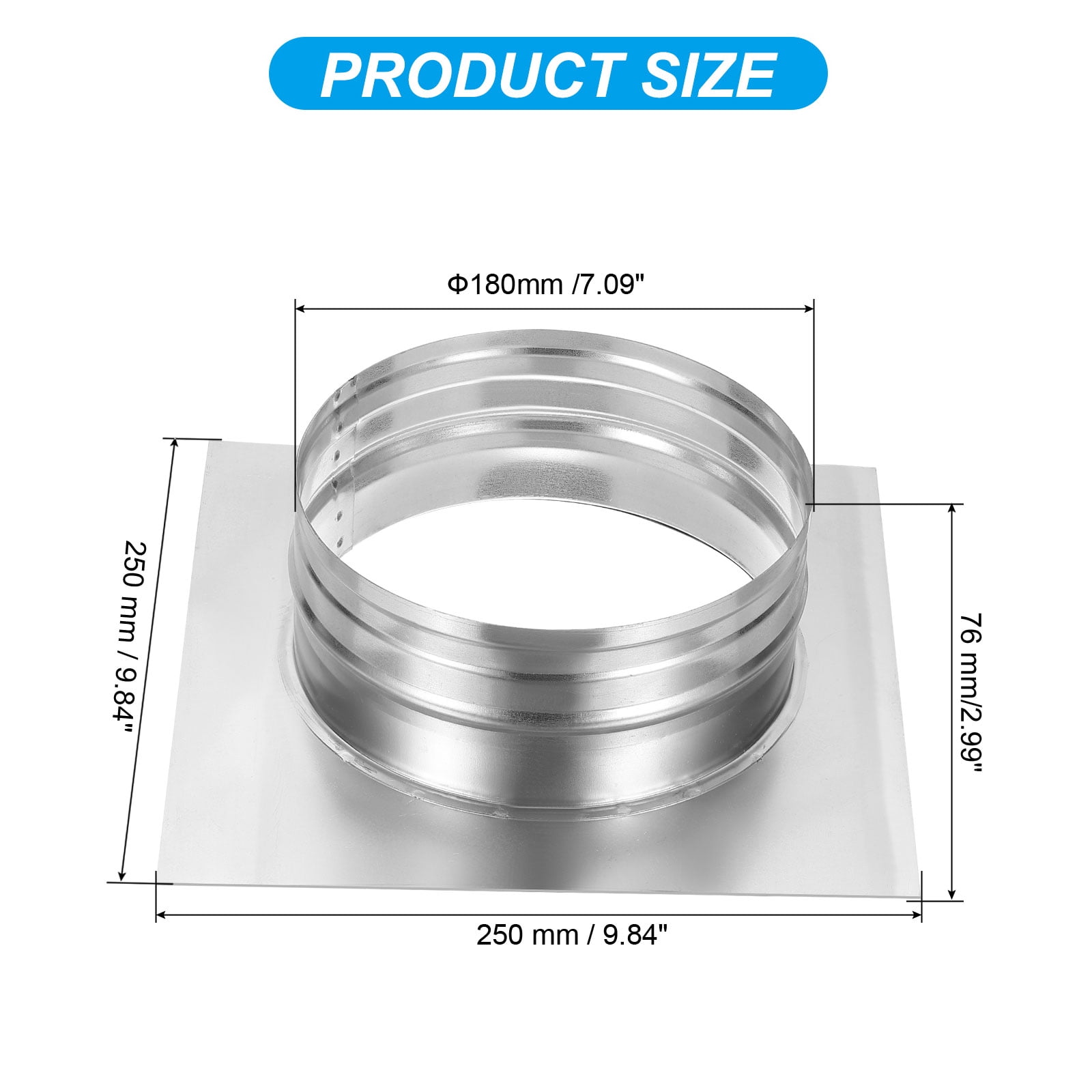 Uxcell Duct Connector Flange, Dryer Vent Wall Plate Square to Round Straight Pipe Flange Chimney Top Plate 7.09 x 7.04 x 9.84 inch