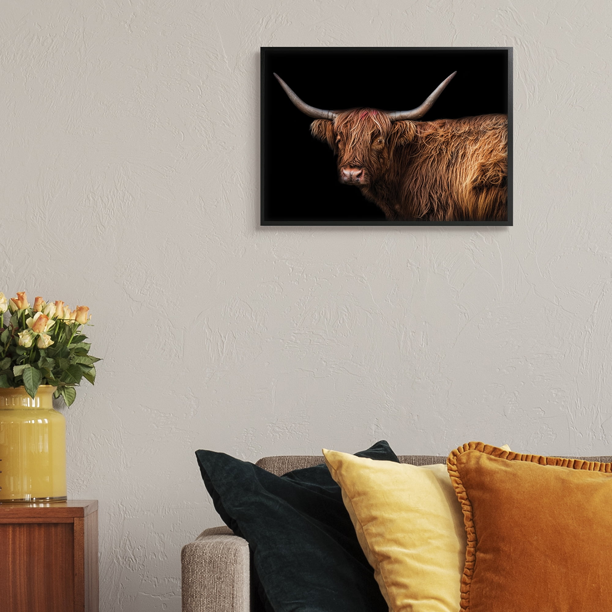 Stupell Industries Shaggy Farm Cattle Brown Country Animal Animals & Insects Photography Black Framed Art Print Wall Art, 16 x 20
