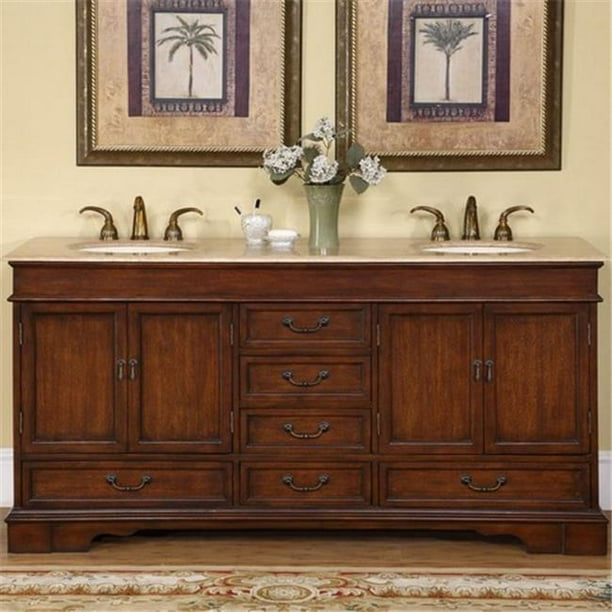 Silkroad Exclusive Traditional Travertine Bathroom Vanity 44 Double Sink 72 In Wide Walmart Com Walmart Com