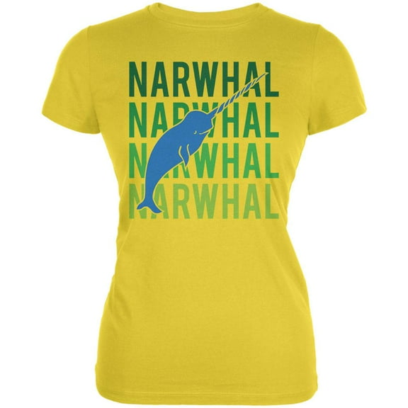 Narwhal Stacked Repeat Juniors Soft T Shirt Yellow LG