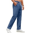 thumbnail image 5 of TKKCS Mens Soild Straight Leg Pants- Casual Drawstring Elastic Waist Relaxed Fit Flat Front Pants With Pockets Dark Blue Size 3XL, 5 of 5
