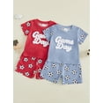 thumbnail image 3 of BemeyourBBs Toddler Baby Boy Game Day Football Outfit Infant Baby Boys Summer Clothes 6 12 18 24 Months 2 3 4 Years Short Sleeve Soccer Letters Print T Shirt Tops with Pockets Shorts 2Pcs Set, 3 of 9