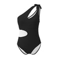 thumbnail image 4 of Women's One Piece Bathing Suits One Shoulder Cutout Swimsuit Swimwear Monokini Sexy Halter One Piece Tummy Control Solid Color Beach Swimsuit S-XXL, 4 of 9