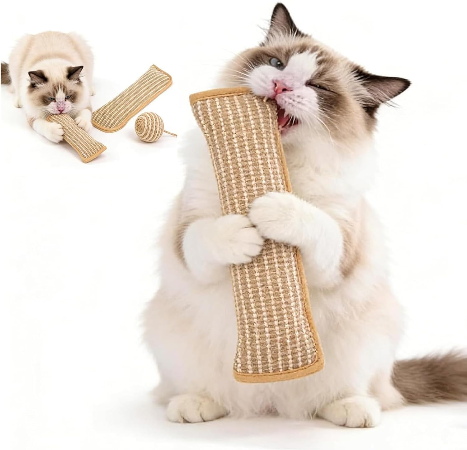 Interactive Refillable Catnip Chew Toy, Durable Sisal Kicker Pillow for Teething & Scratching, Suitable for Kittens & Adult Indoor Cats