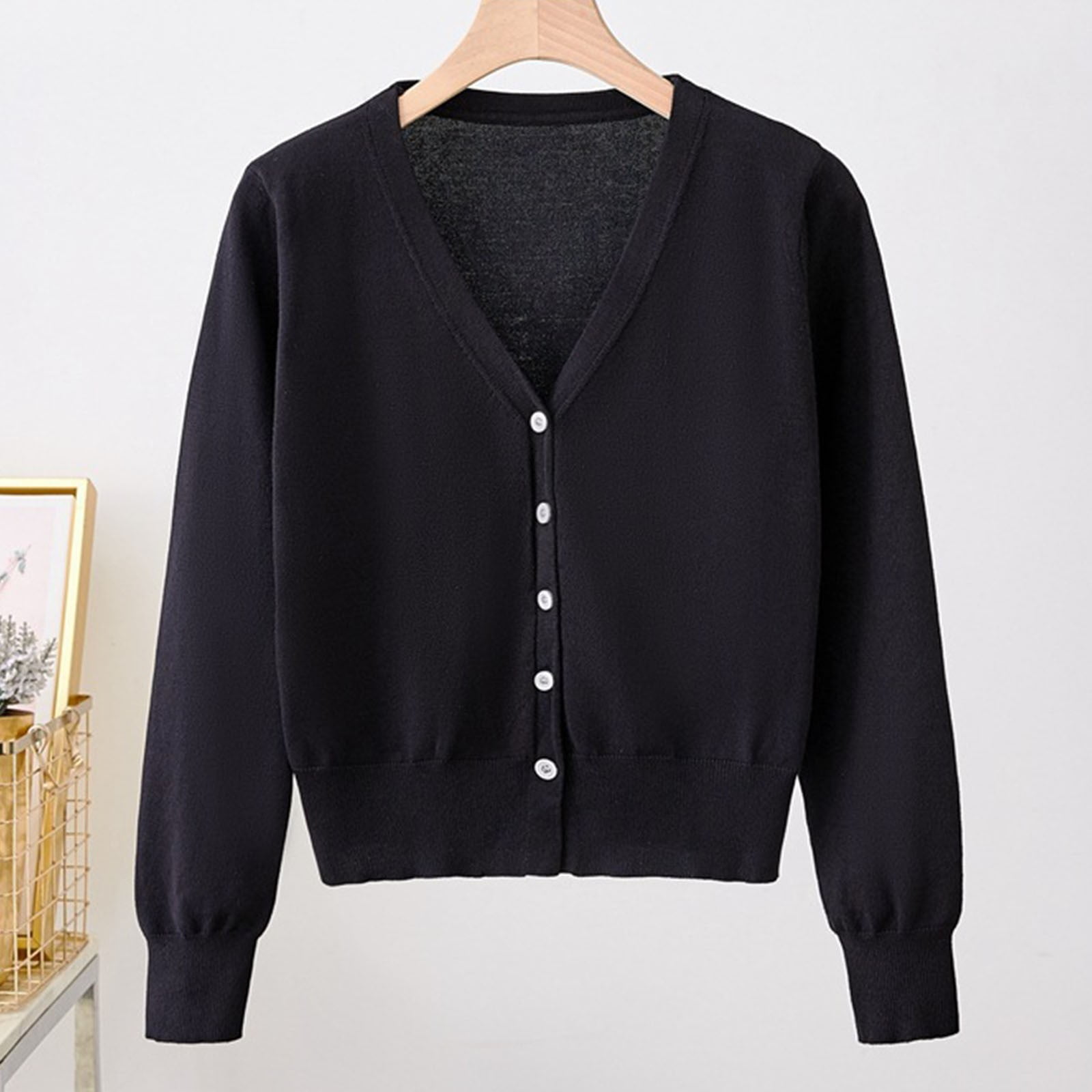 Fartey Cropped Cardigan Sweater for Women 2024 Long Sleeve V-Neck