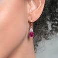 thumbnail image 3 of Gem Stone King 18K Rose Gold Plated Silver Red Created Ruby and White Moissanite Dangle Earrings for Women (6.94 Cttw, Gemstone July Birthstone, Oval 10X8MM, Trillion 5MM), 3 of 4