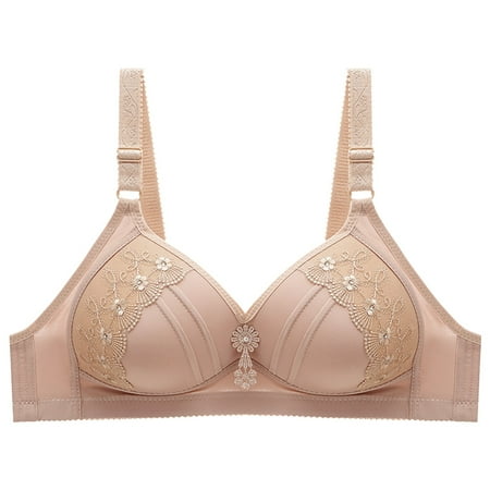 

NECHOLOGY Wireless Bras With Support And Lift Padded Push Up Lace Bras for 34A to 44C Underwire Khaki 105C